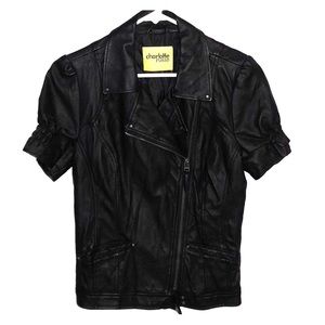 Short sleeved black leather jacket